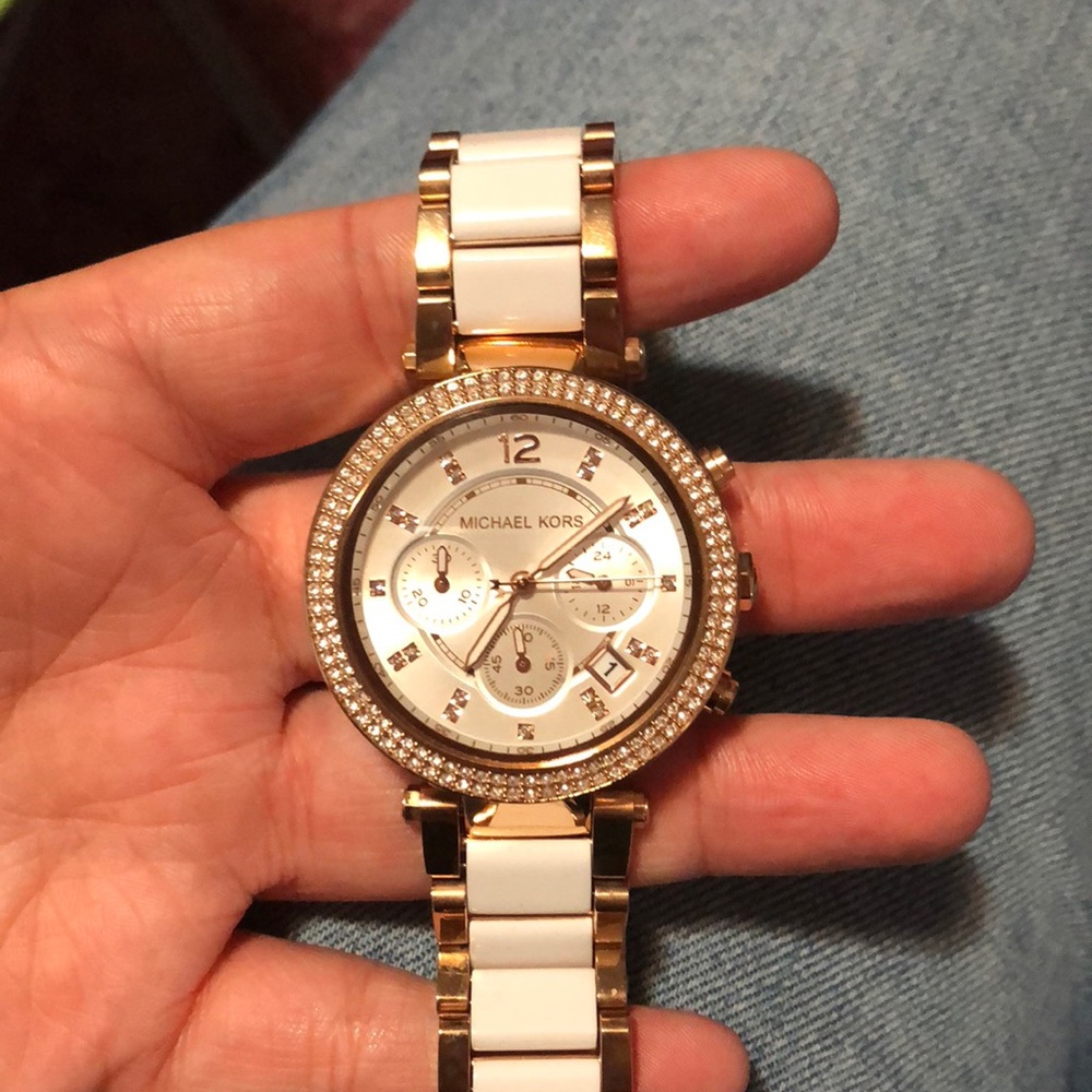 Michael Kors Rose Gold and White Watch